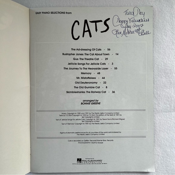 Hal Leonard Easy Piano Selections From “CATS” Arranged Sheet Music Book - Picture 3 of 5